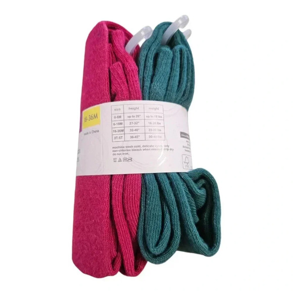 18-36 M Toddler Pink and Green Tights set of 2. - Picture 2 of 5